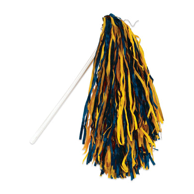 Poms with Plastic Stick, Navy/Gold
